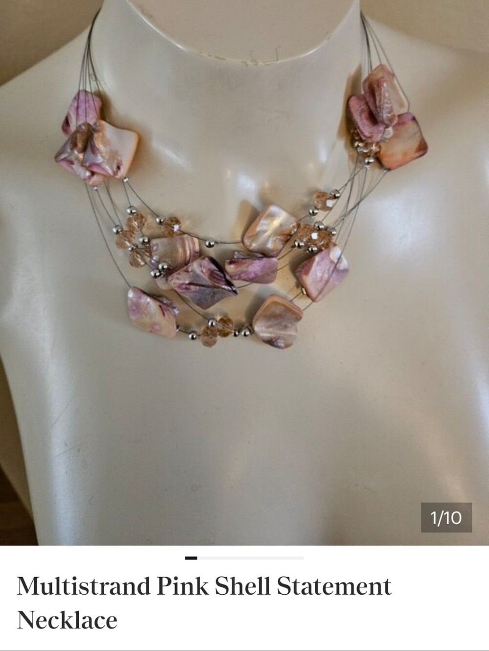 Multistrand Pink Shell Statement Necklace - Picture 11 of 12